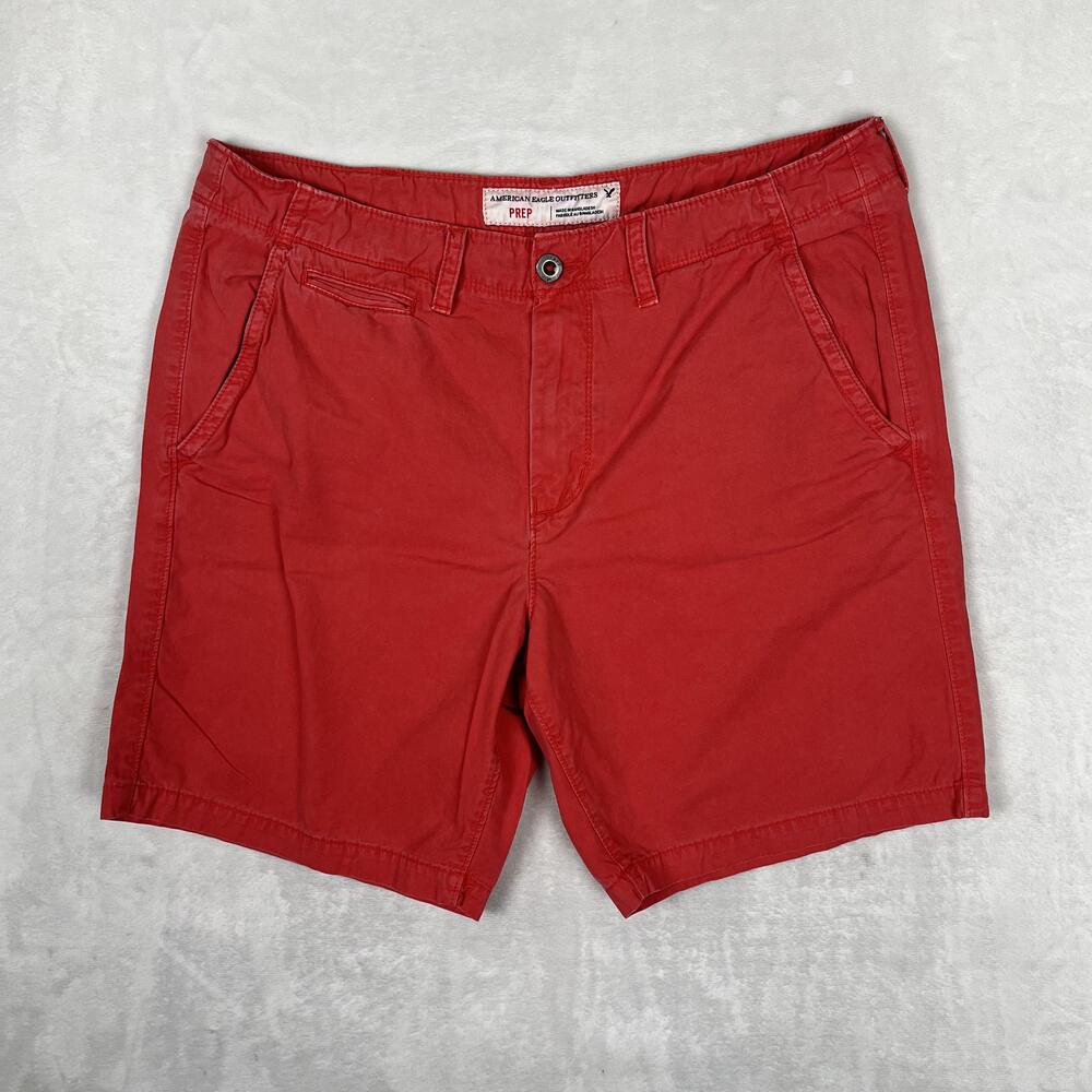 American Eagle Outfitters Shorts Mens 38 Red Prep Chino 9 Inseam Casual Logo